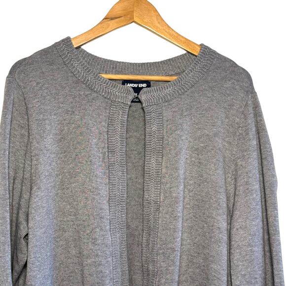 Lands Ends Plus Size Gray Open Front Hook & Eye Cotton Blend Sweater 1X - Picture 2 of 7
